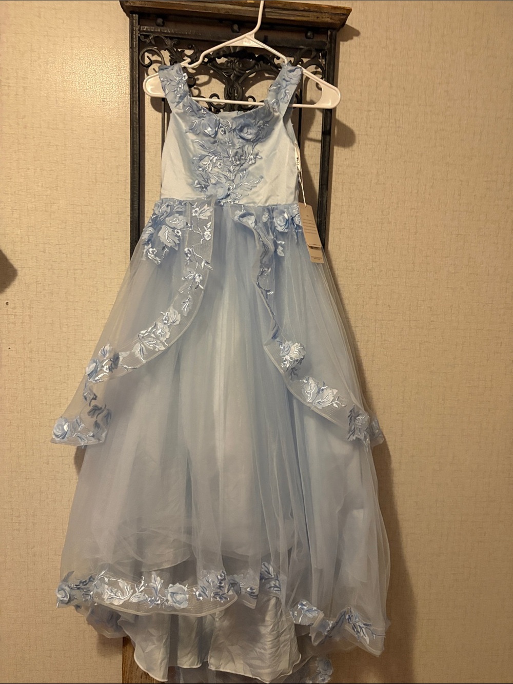 Light Blue Floral Appliqué Tulle Dress for Girls